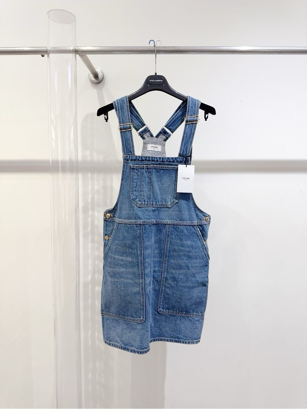 π©steal Celine Light Blue Denim Overall Skirt